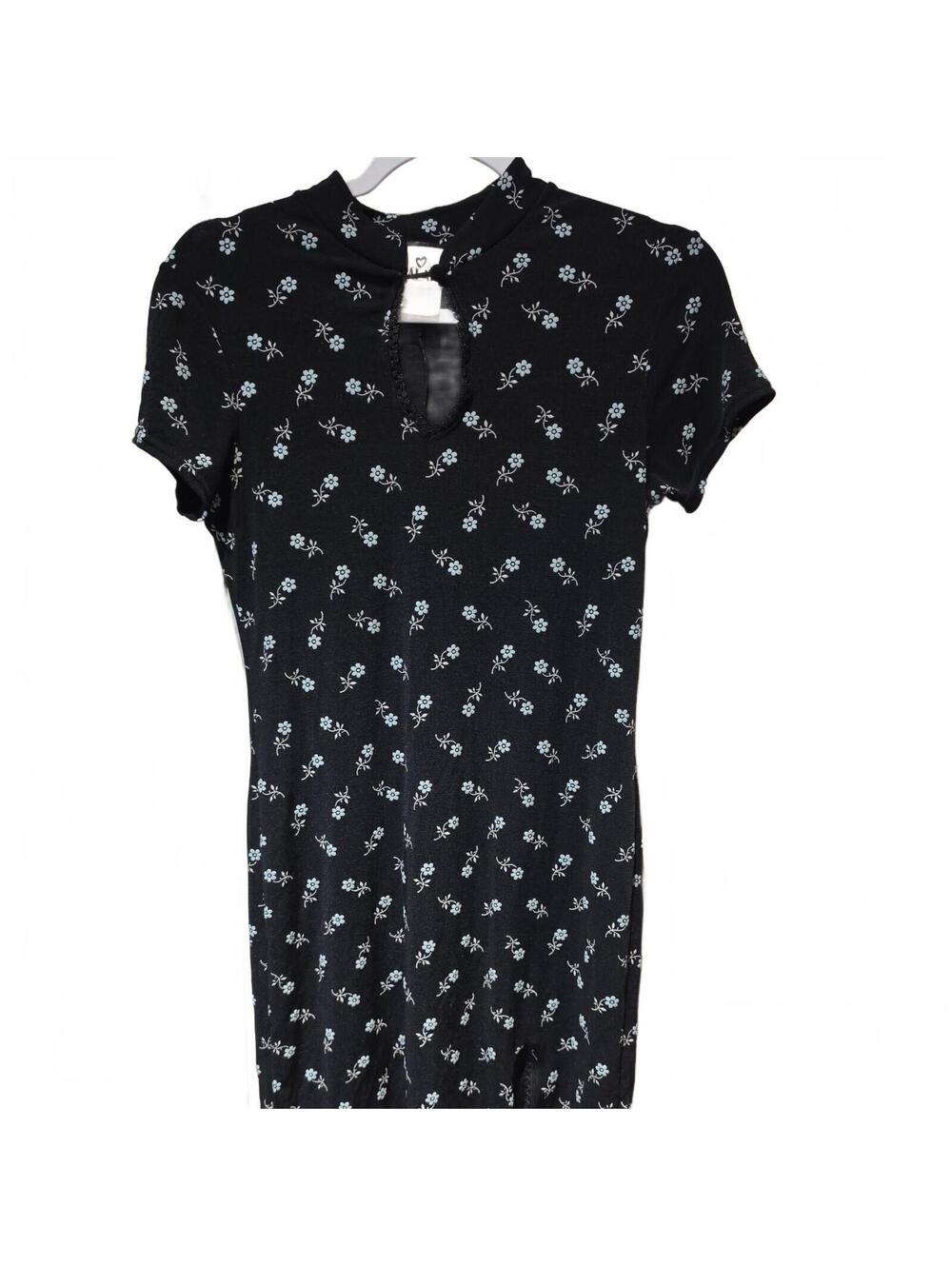 Vintage 90s Y2K Jalate bodycon Dress Floral Print Black Blue Size small